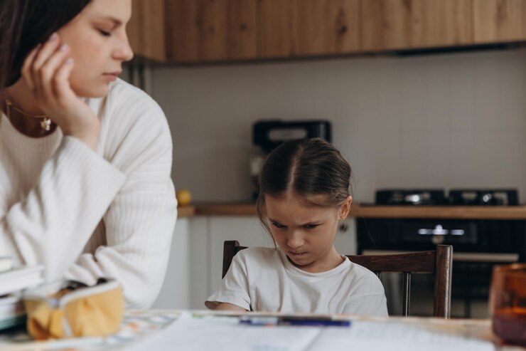upset-schoolgirl-making-homework-kitchen_632557-4877