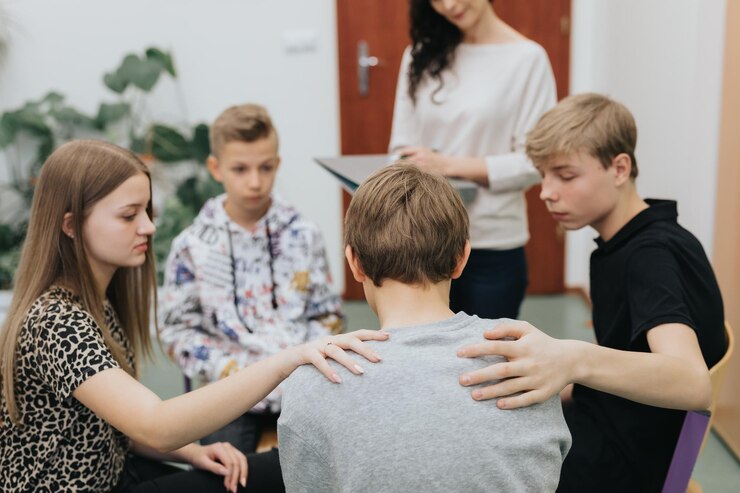group-teenagers-sitting-circle-comforts-colleague-class-with-psychologist_979479-2135