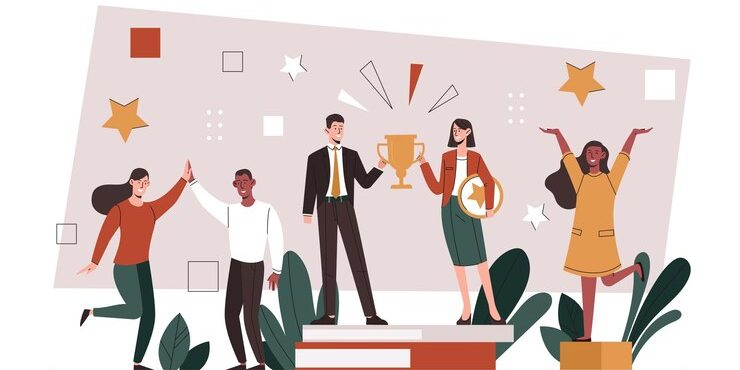 people-celebrating-victory-successful-employees-man-woman-hold-trophy-award-winners-poster_118813-19781
